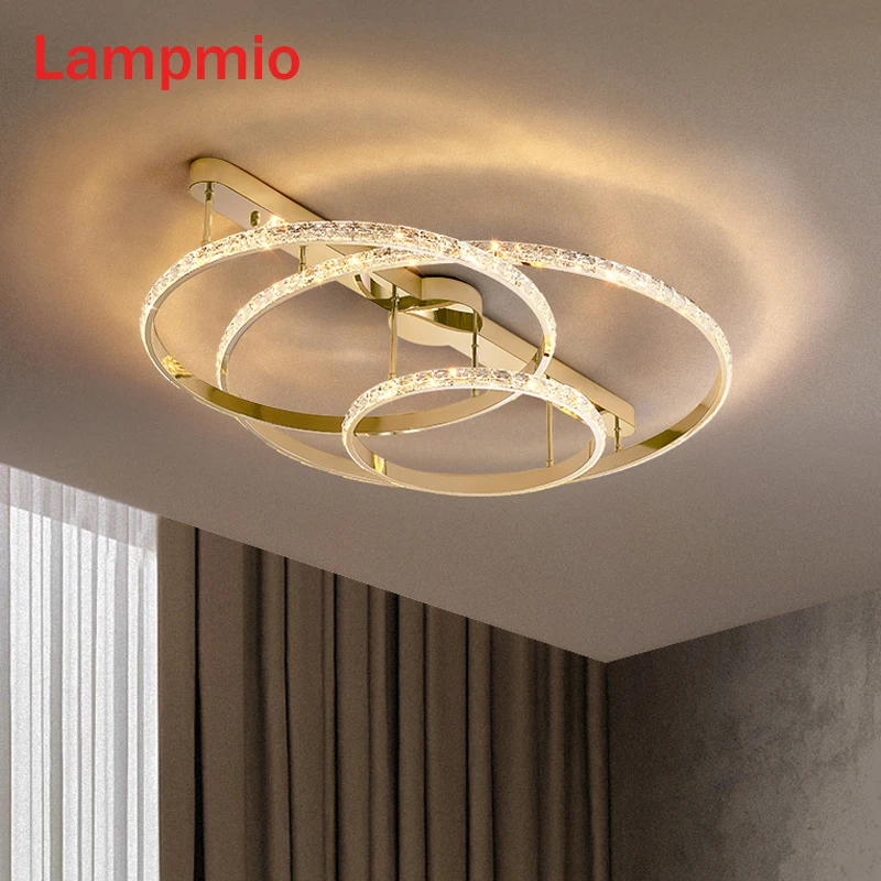 

2022 Modern Rings LED Ceiling Lights For Bedroom Dimmable Golden Ceiling Lamp Rooms Lustres Dining Lighting Fixtures