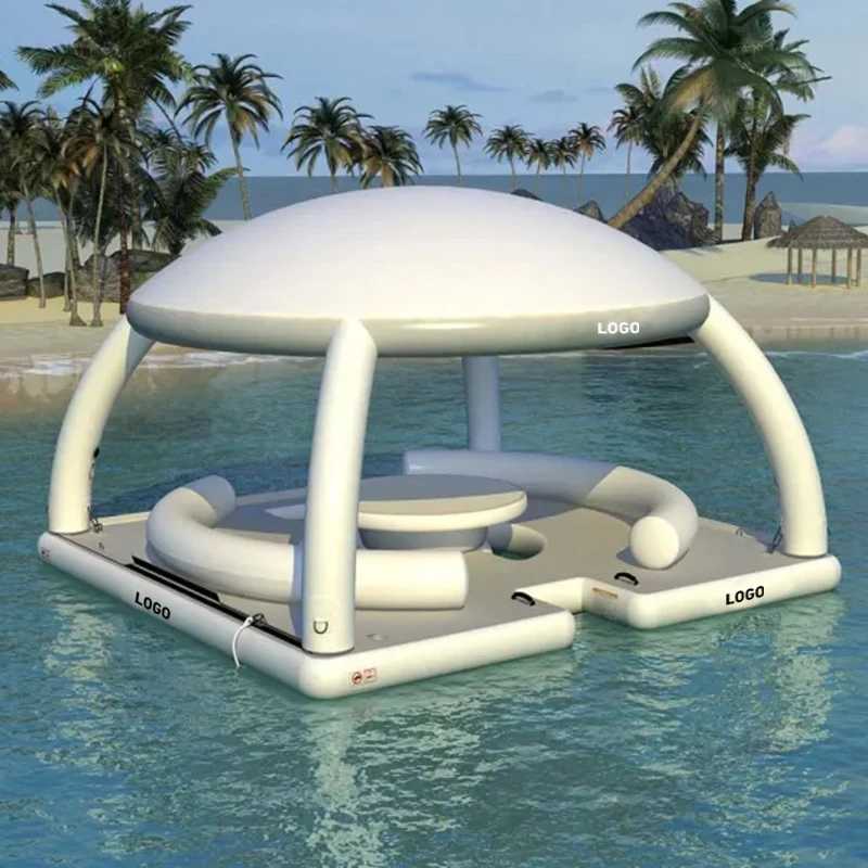 Floating Island Dock Leisure Water Bar Floating Inflatable Dock Water Platform with Sofa