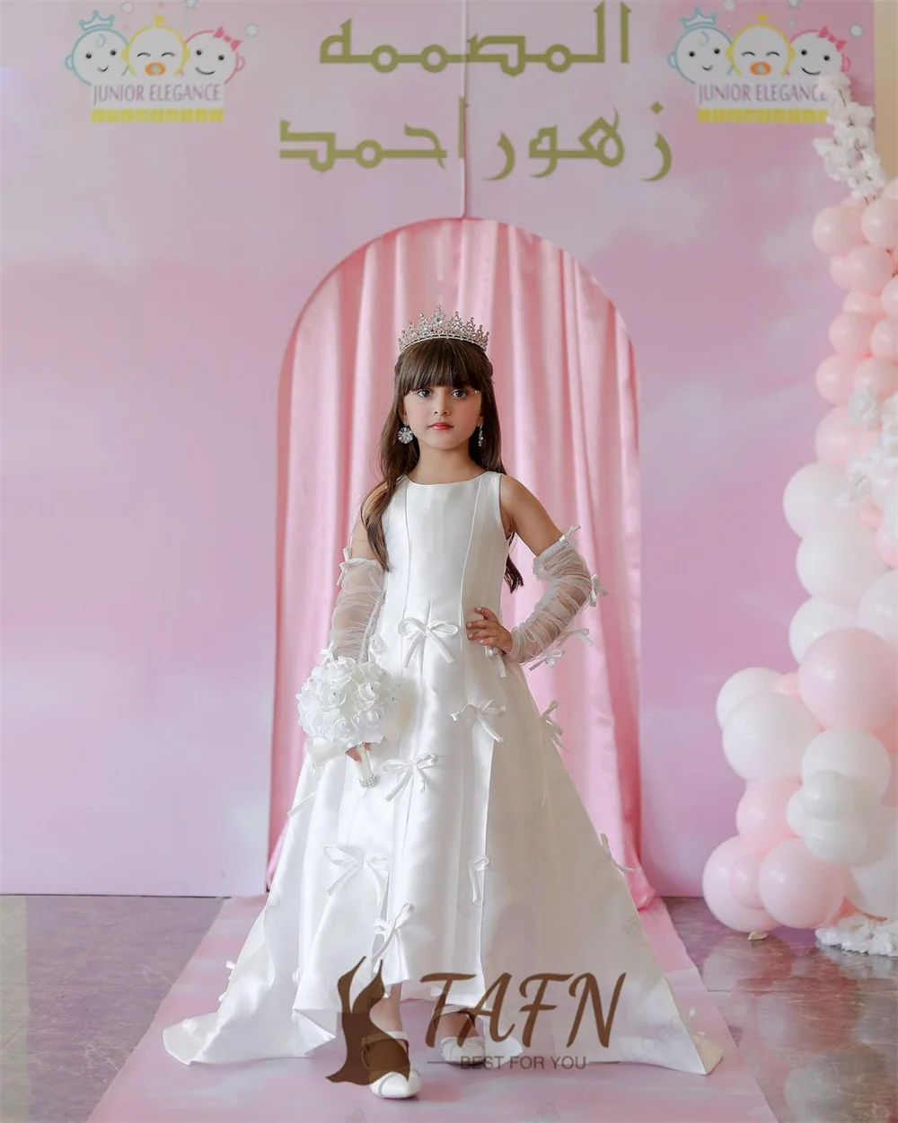 TAJoyLovely-Robes de demoiselle d'honneur à nœud pour enfants, robe rigourde mariage en fibre, robe de soirée en satin A-Line personnalisée, col rond