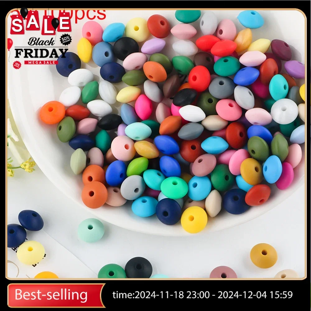 50/100Pcs 12MM Silicone Lentil Beads Food Grade DIY Baby Pacifier Chain Newborn Nursing Accessory Jewelry Necklace Teething Toy