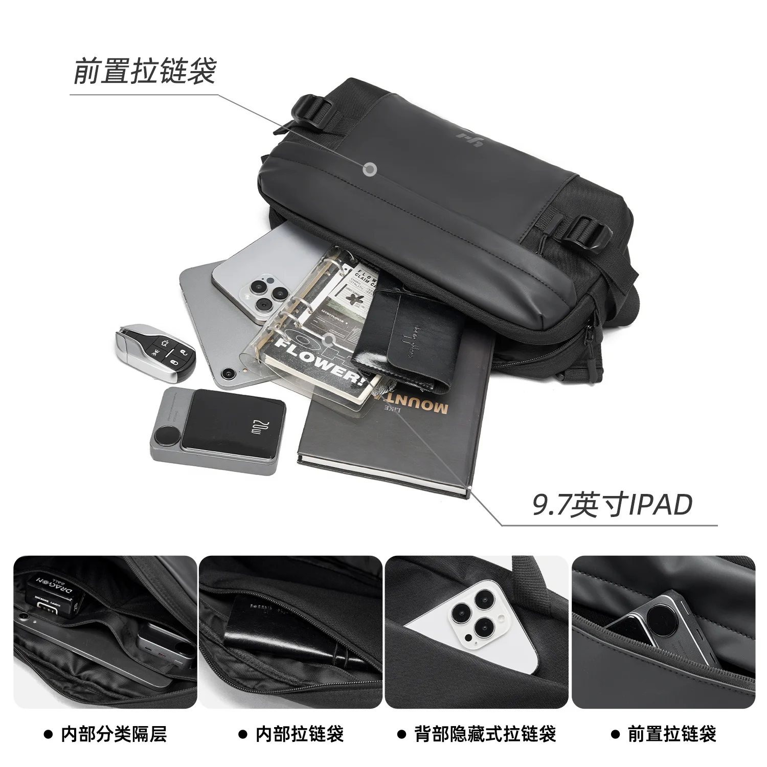 Men's Crossbody Bag Versatile Large Capacity Multifunctional Casual Breast Bag Fanny Pack Lightweight Sports Riding Shoulder