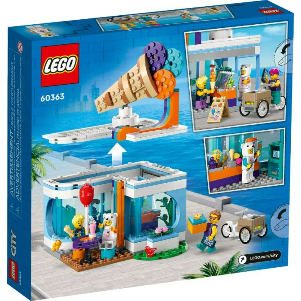 LEGO 60363 City Ice Cream Parlour Toy Shop for Children Set of 3 Mini Figures with Fun Accessories a Cargo Wheel Birthday Gift