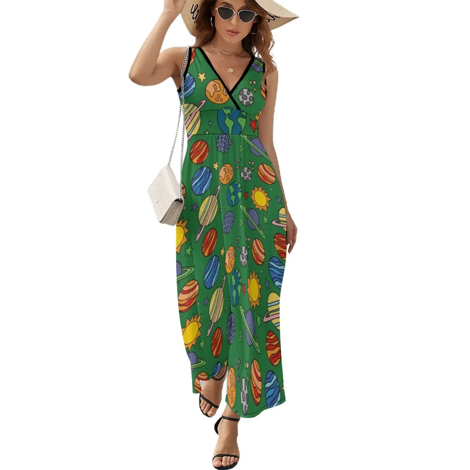 

Planet Print | Space | Earth | Astronomy Science Green Sleeveless Dress women's summer jumpsuit chic and elegant woman