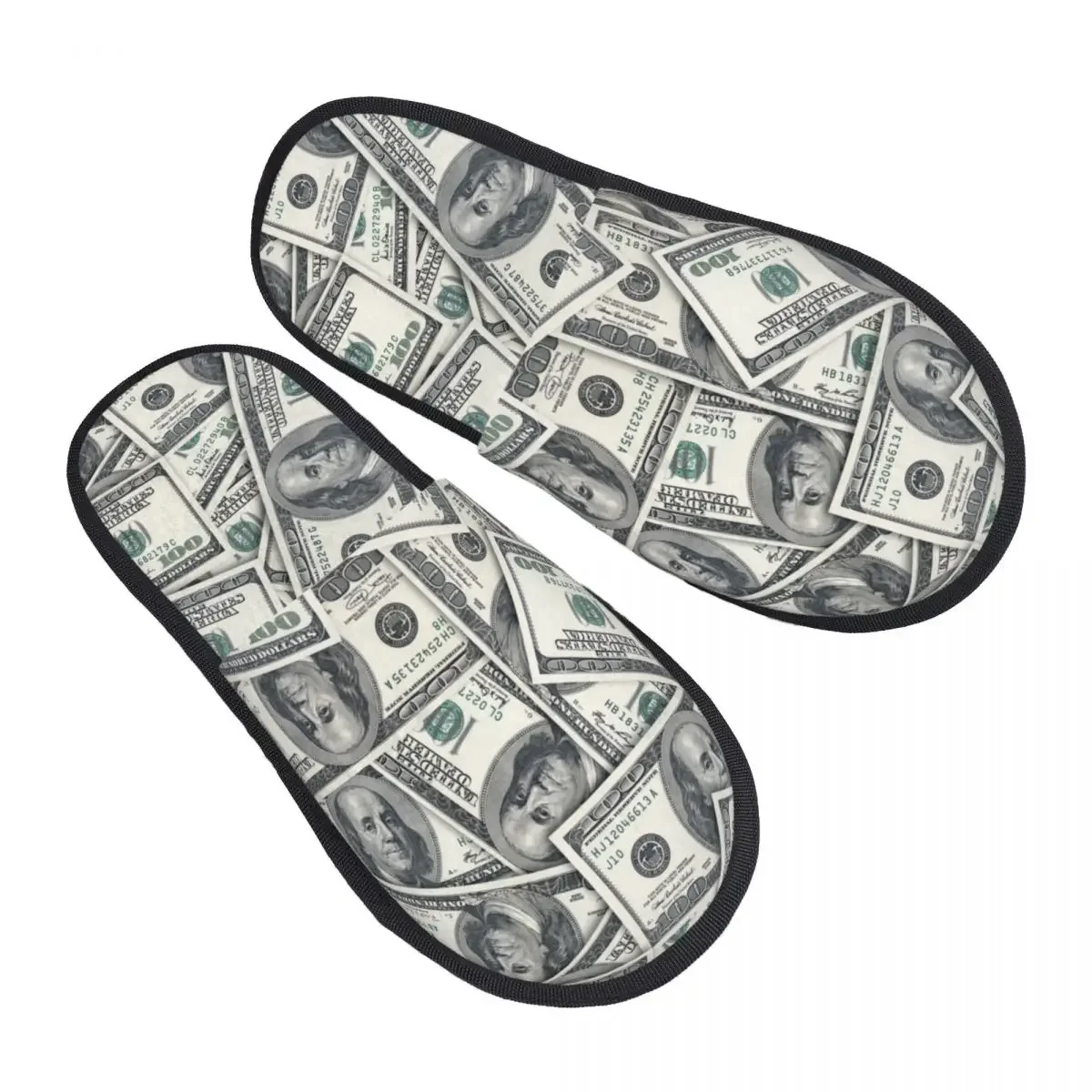 Winter Slipper Woman Man Fluffy Warm Slippers US Dollar Currency Money Pattern House Slippers Shoes