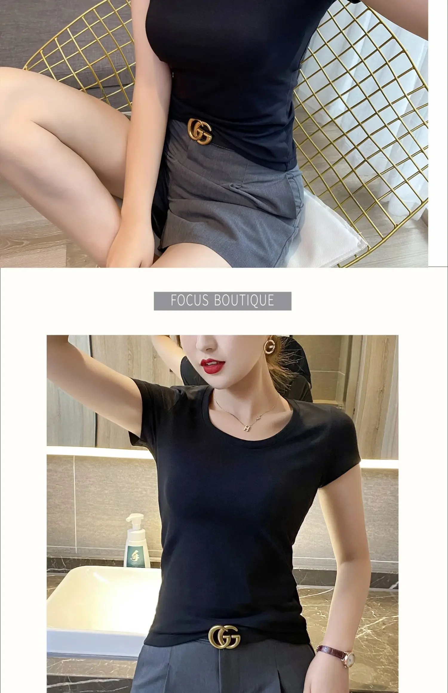 

T-shirts with short sleeves female 2023 new summer render unlined upper garment round collar doublet ice silk cotton