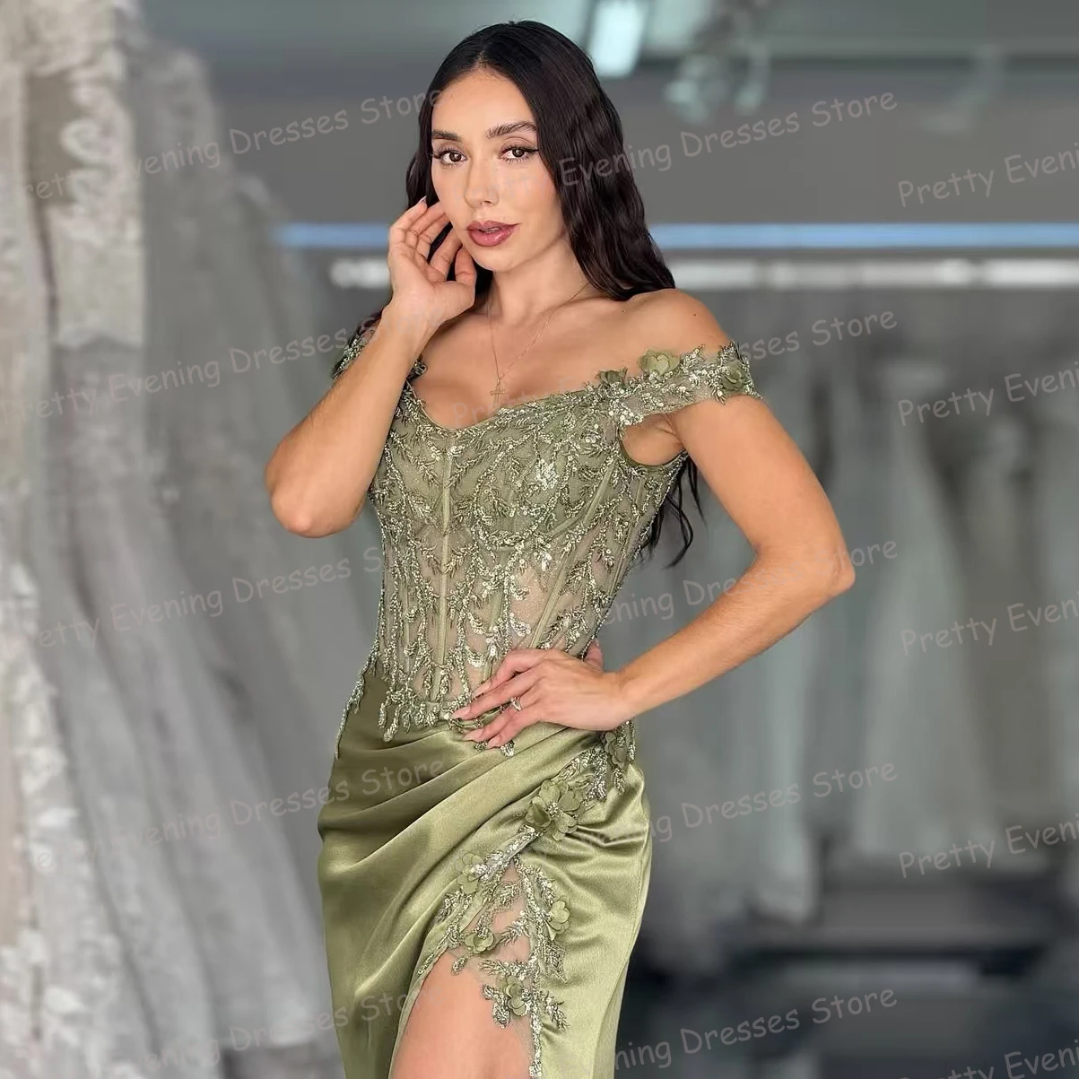 Fashion Green Evening Dresses Sleeveless Woman's Mermaid Prom Growns High Split Sweetheart Party Customized Vestidos De Fiesta