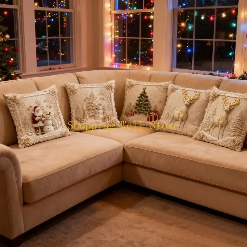 

KX4B 4шт. Белые рождественские наволочки с веселым дизайном 40x40 45x45 50x50см