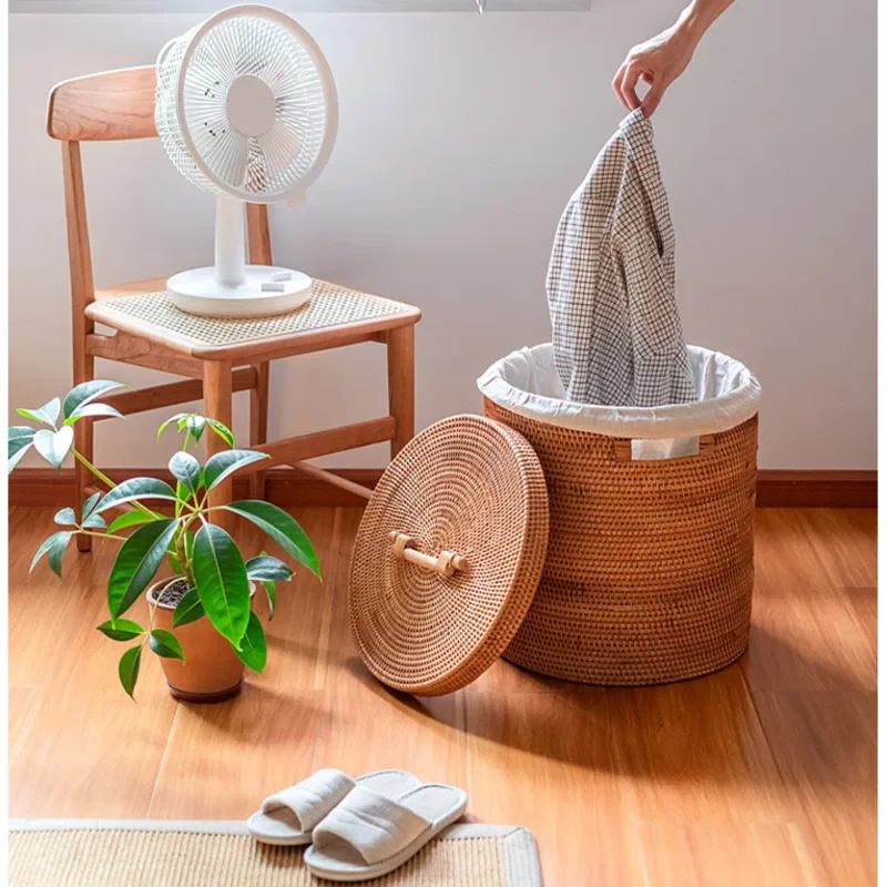 Ins High Beauty Laundry Basket, Rattan Weaving Storage Basket, Multifunctional Organizer Boxes, Exquisite Durable Clothes Basket