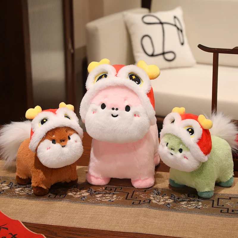 

Мягкая новогодняя плюшевая игрушка с изображением льва и пони, уютная пушистая мультяшная кукла-лошадь, забавная съемная шляпа с изображением льва, красивый подарок