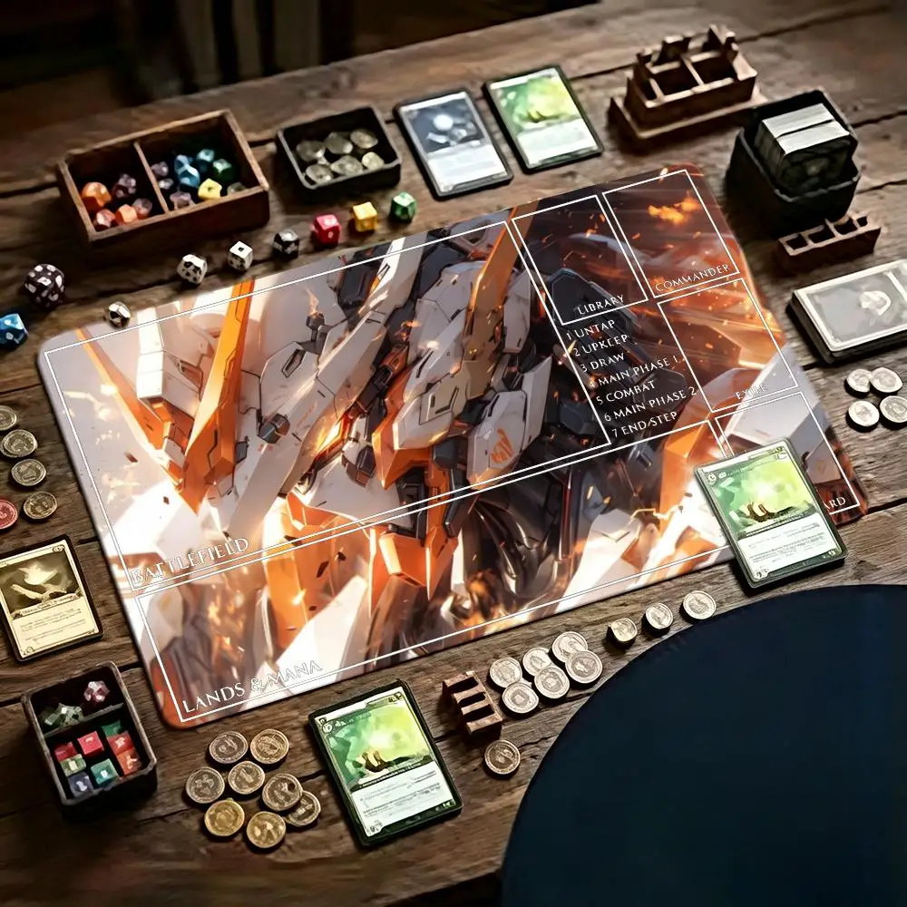Sci-Fi Orange White Robot Mecha Battle TCG Playmat 35X60CM Three Templates Available Stitched Large Non-Slip Card Duel Table Mat