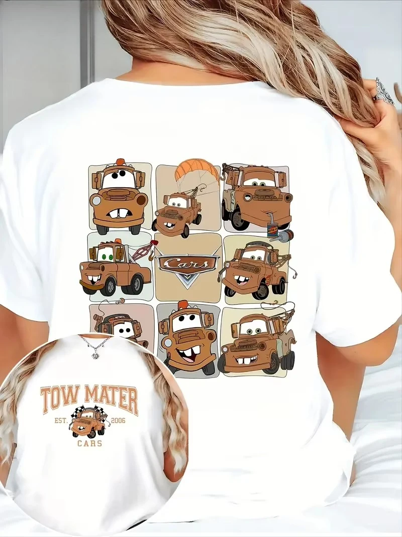 

"2025 Summer Car Mania Cartoon Print T-shirt cotton casual oversized short-sleeved suitable for both men and women 091310