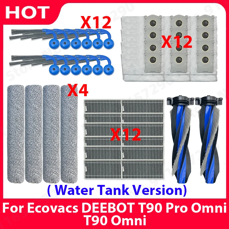 

For Ecovacs DEEBOT T90 Pro Omni / T90 Omni ( Water Tank Version) Main Side Brush Hepa Filter Roller Mop Dust Bag Accessories