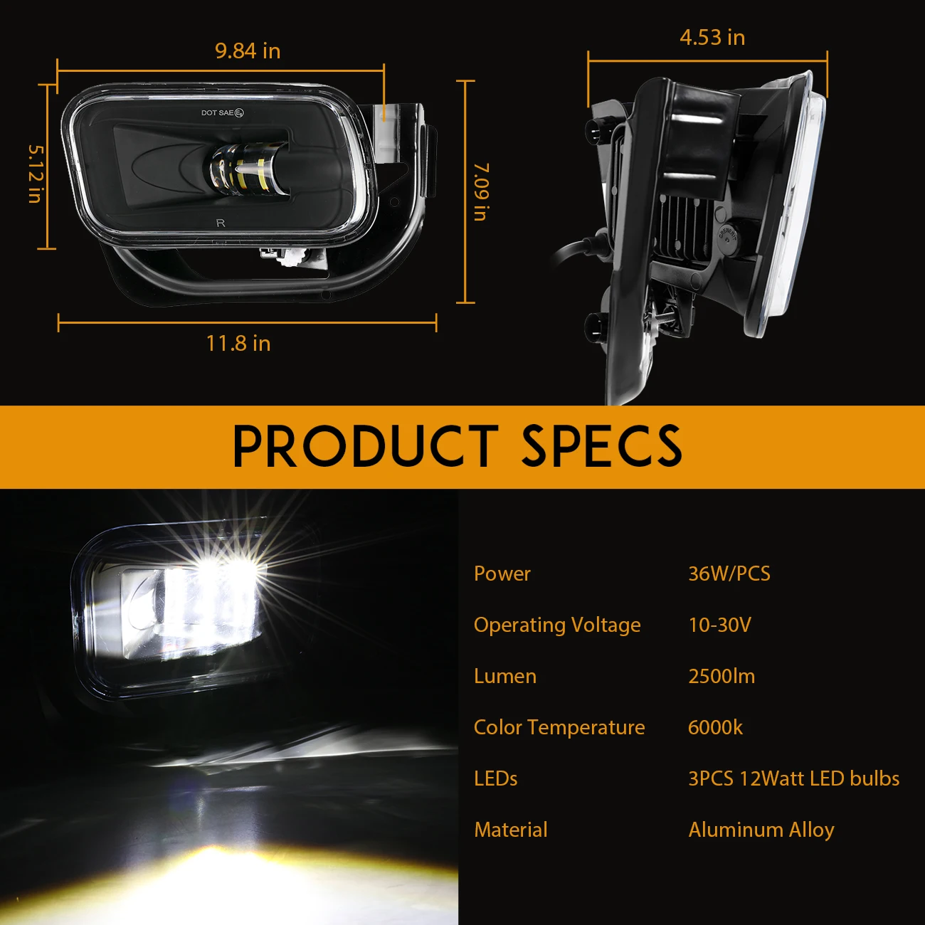 1 Pair Car LED Fog Light For Dodge Ram 1500 2009 -2012/2500 3500 2010-2018 # MS-DR0916 Waterproof IP67 Driving Lamp