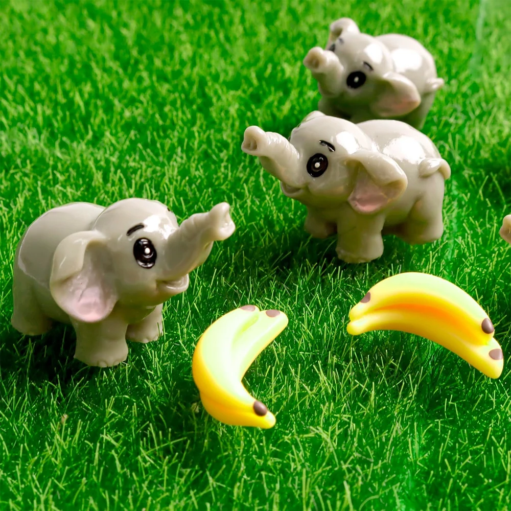 5Pcs Mini Elephant Animal Miniature, Resin Figures Fairy Garden Accessories, Micro Landscape Dollhouse DIY Craft Decoration