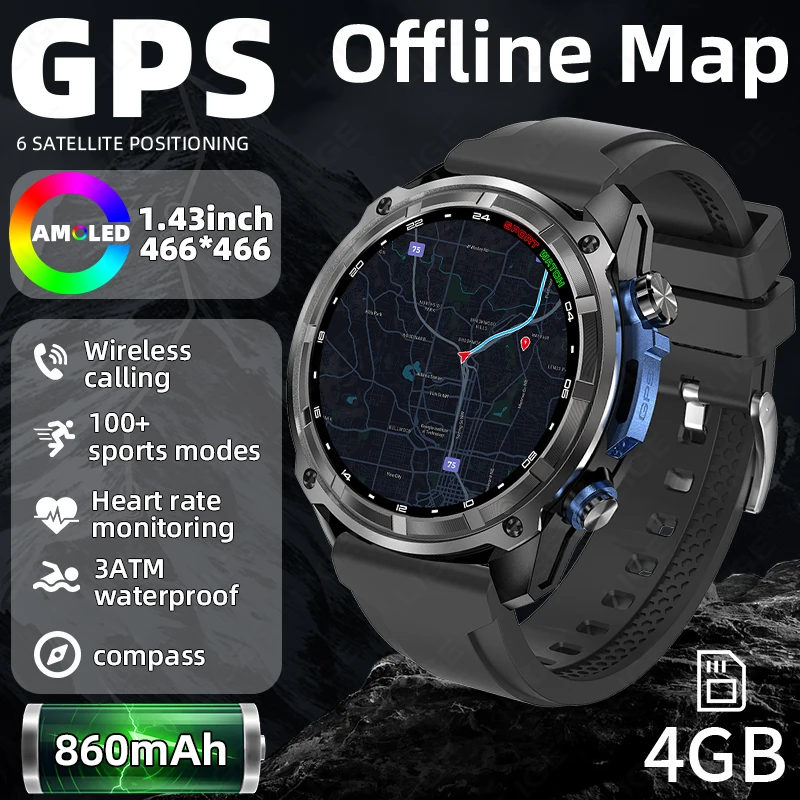 

LIGE GPS Outdoor Sports Smart Watch 2025 New 860mAh Battery LED Flashlight AMOLED Screen 3ATM Waterproof Fitness Smartwatch Men