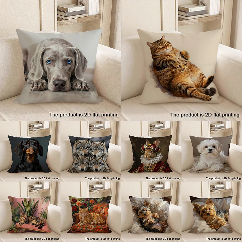 1pc Adorable Pet-Printed 2D Flat Printing Pillowcases Sofa cushion cover home bedroom room decoration