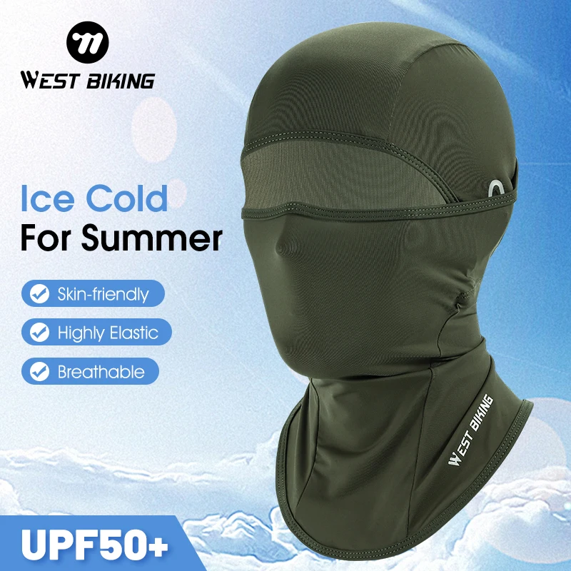 WEST BIKING Summer Cycling Ice Silk Balaclava Motorcycle Bicycle UV Protection Full Face Caps For Men Outdoor Hiking Sports