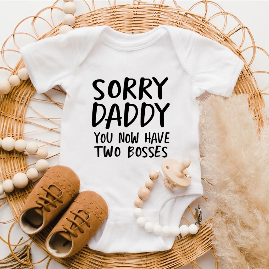Sorry Daddy You Now Have Two Bosses Funny Print Newborn Baby Bodysuits Cotton Soft Baby Onesies Summer Short Sleeve Baby Romper