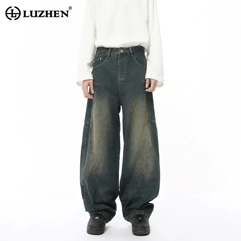 LUZHEN Stylish Wornout Casual Original Male Wide Leg Denim Pants 2024 Four Seasons New Korean Edition Curved Knife Jeans LZ8294