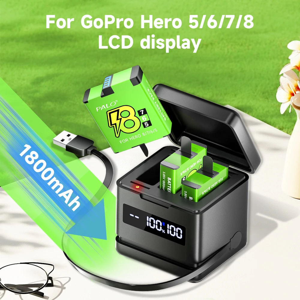 Fits for GoPro Hero 5 6 7 8 Battery With 3 Slots USB Charger GO PRO Hero 8 Hero 7 Hero 6 Hero 5 Sports Camera Accessories