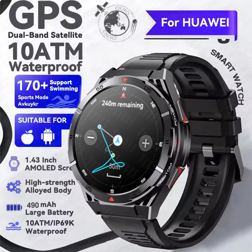

New GPS Smart Watch 1.43'' AMOLED Display Outdoor Compass Built-in AGPS Bluetooth Call 3ATM Swimming Smartwatch For Android ios