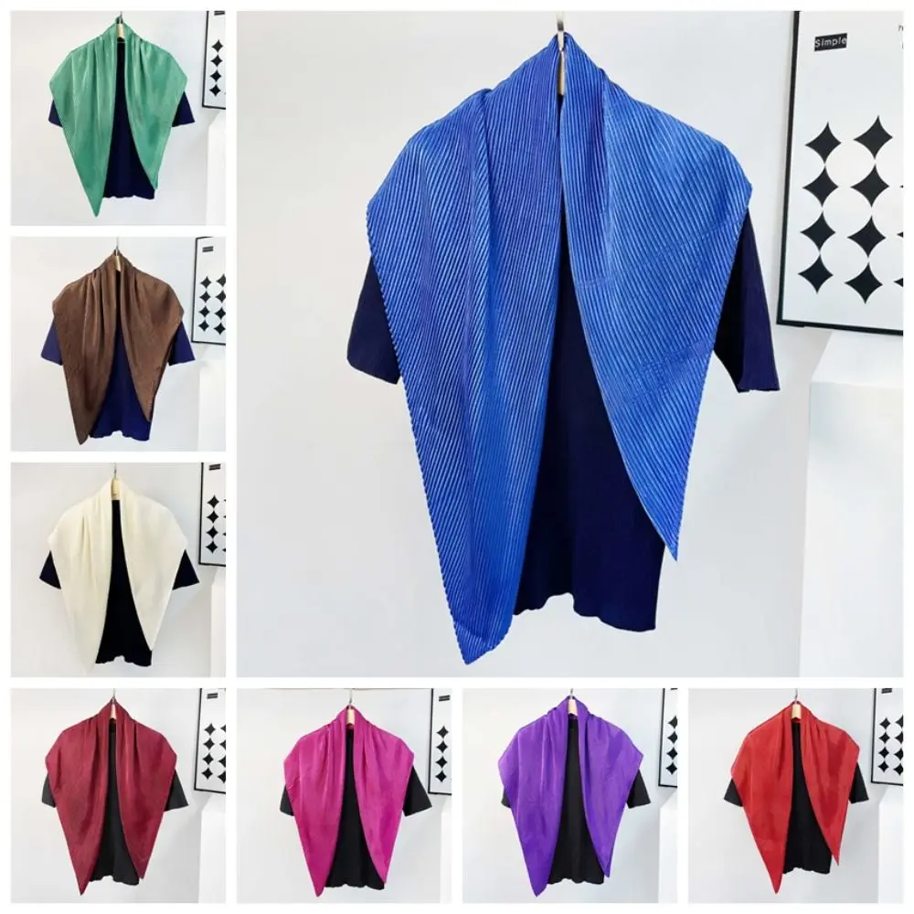 90cm Satin Silk Scarf Luxury Candy Color Sunscreen Square Neck Scarves Lightweight Pleated Pure Color Shawl Outdoor