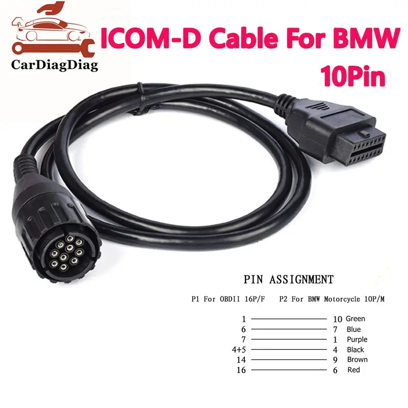 

Кабель для мотоциклов BMW, 10-контактный адаптер, кабель ICOM-D для BMW, 10-контактный на 16-контактный диагностический кабель OBD2, высокое качество