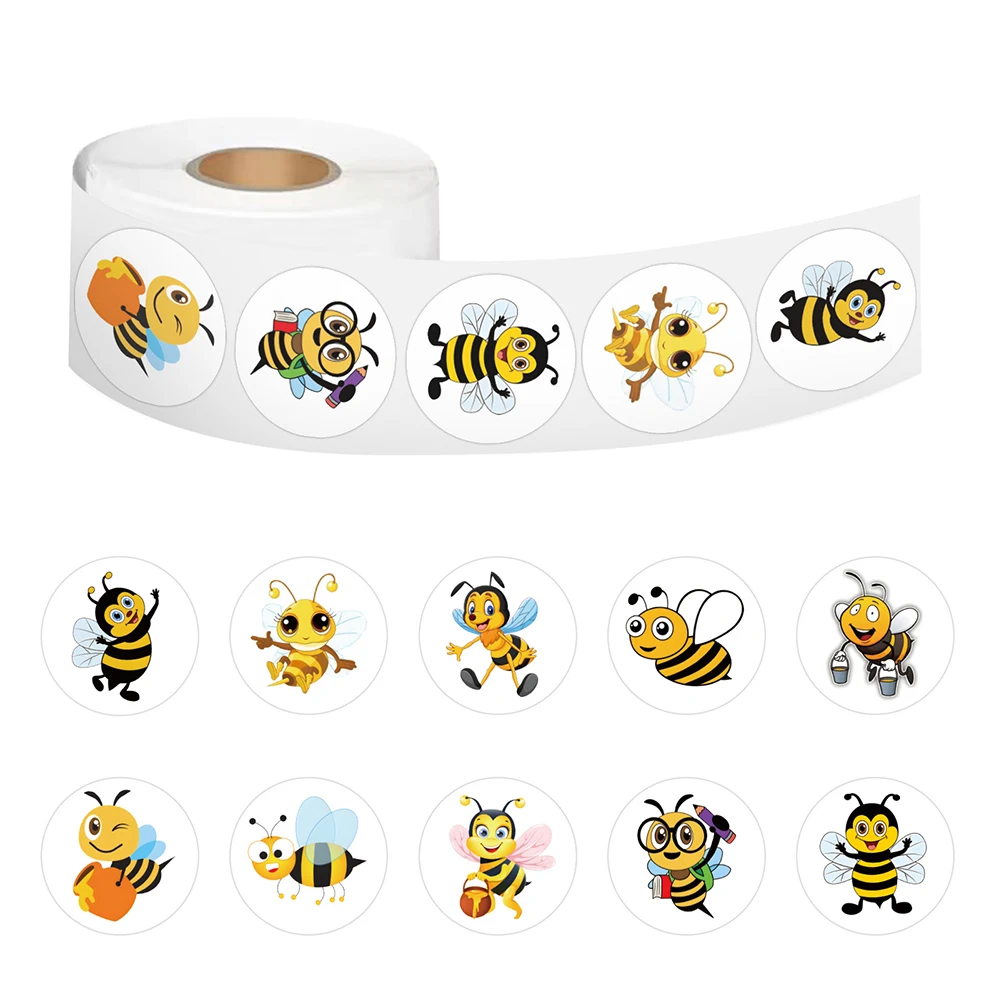 

500pcs/roll Cute Animal Bee Sealing Labels Stickers Cute Cartoon Decals Round Decor Album Diary Stationery Kids Reward Sticker