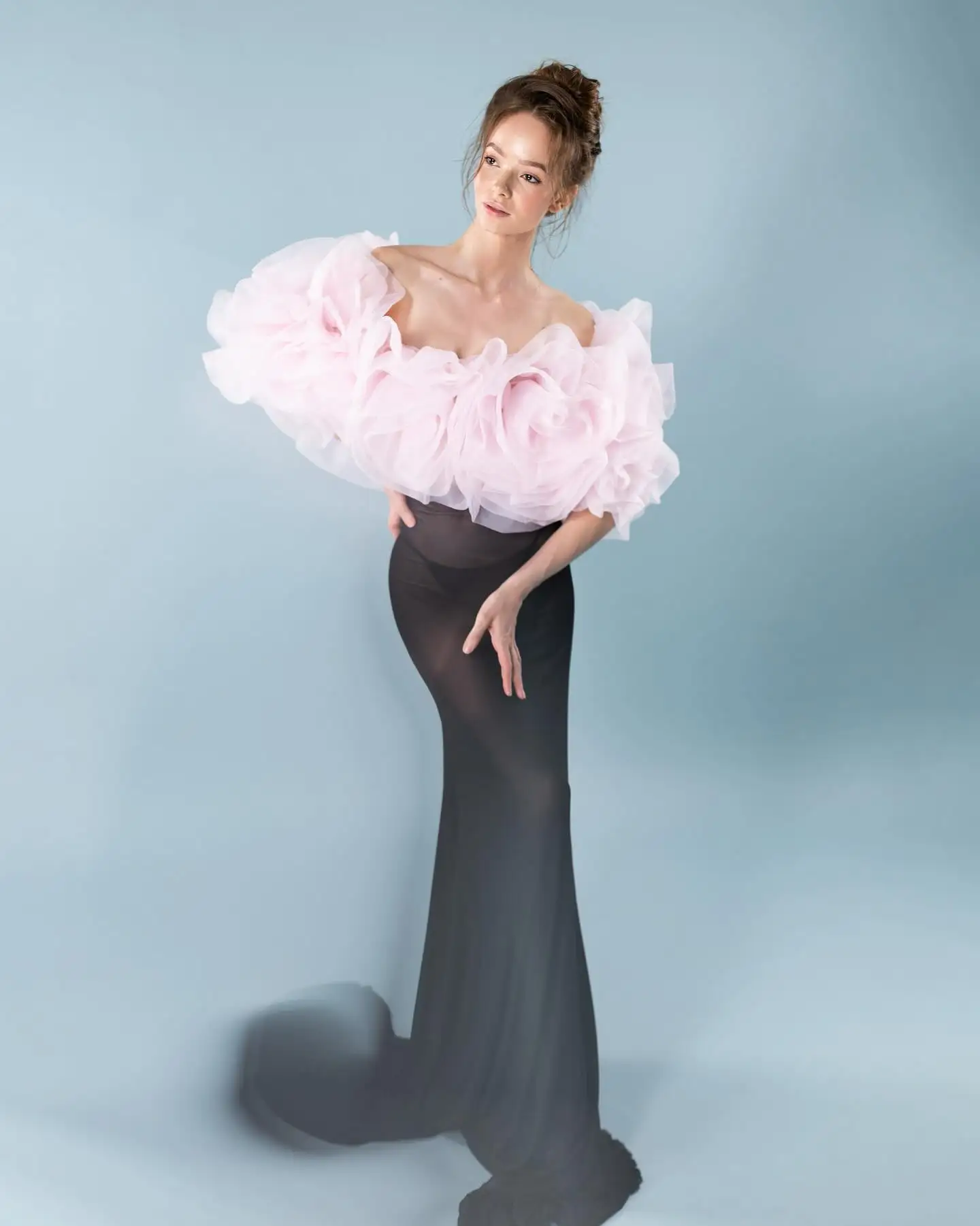 Vestido maxi de tule transparente preto da moda com rosa artesanal transparente sereia vestidos de festa de casamento organza capa floral personalizada