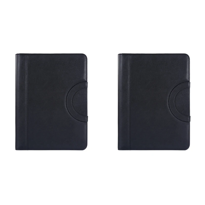 2X Portable Business Padfolio Portfolio Case Handle PU Leather Portfolio Folder For School Office Conference Notepad