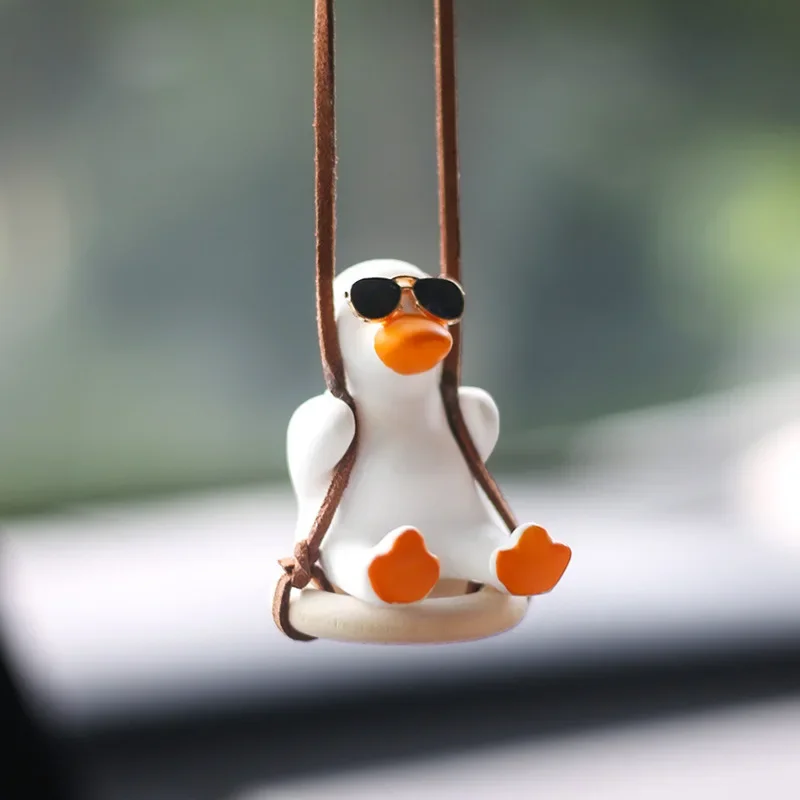 Cute Swing Sitting Duck Car Interior Pendant Auto Rearview Mirror Hanging Ornaments Decoration For Women Man Car Accessories