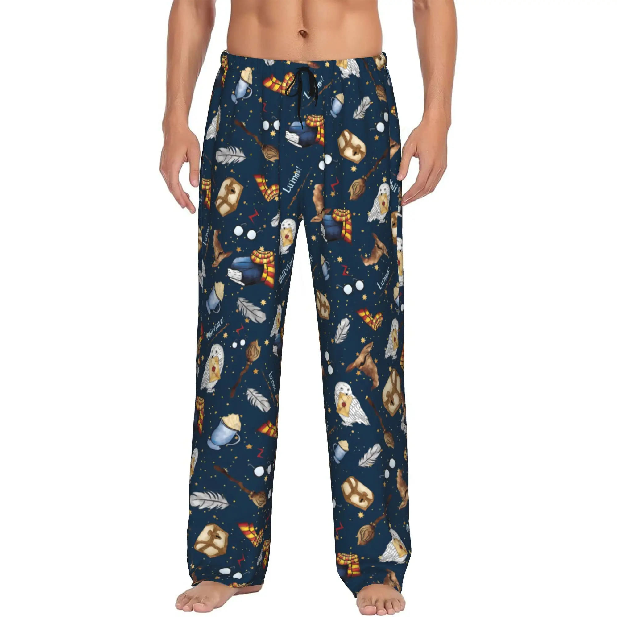 Custom Printed Men's H-Harryed Halloween Pajama Pants Magic School Sleepwear Sleep Lounge Bottoms with Pockets