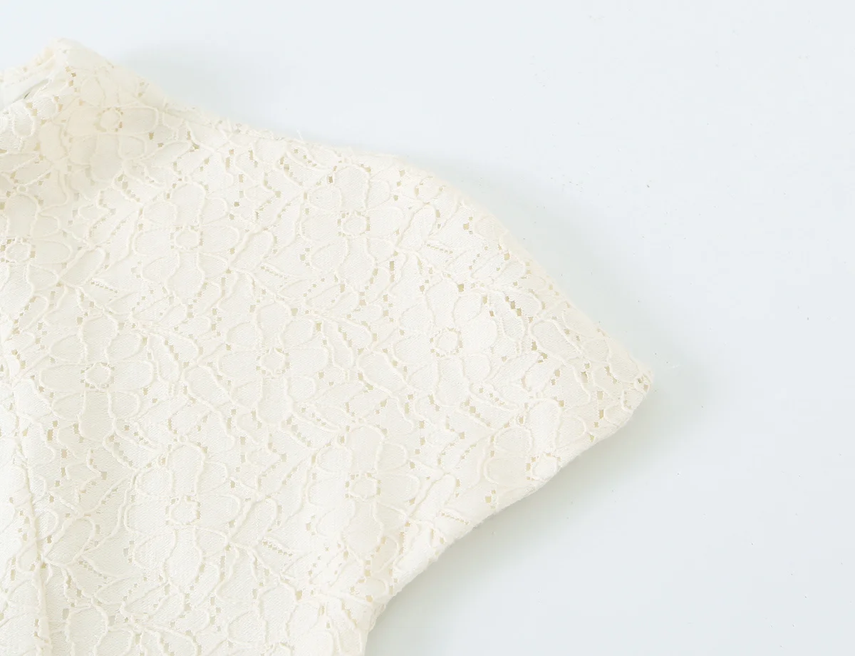 Elegantes Damen-Spitzen-Mini-A-Linien-Kleid, Modisches Lässiges Kurzarm-Kleid mit Knopfleiste, Süßes Damenkleid mit Rundhalsausschnitt in Unifarbe – Detail 5
