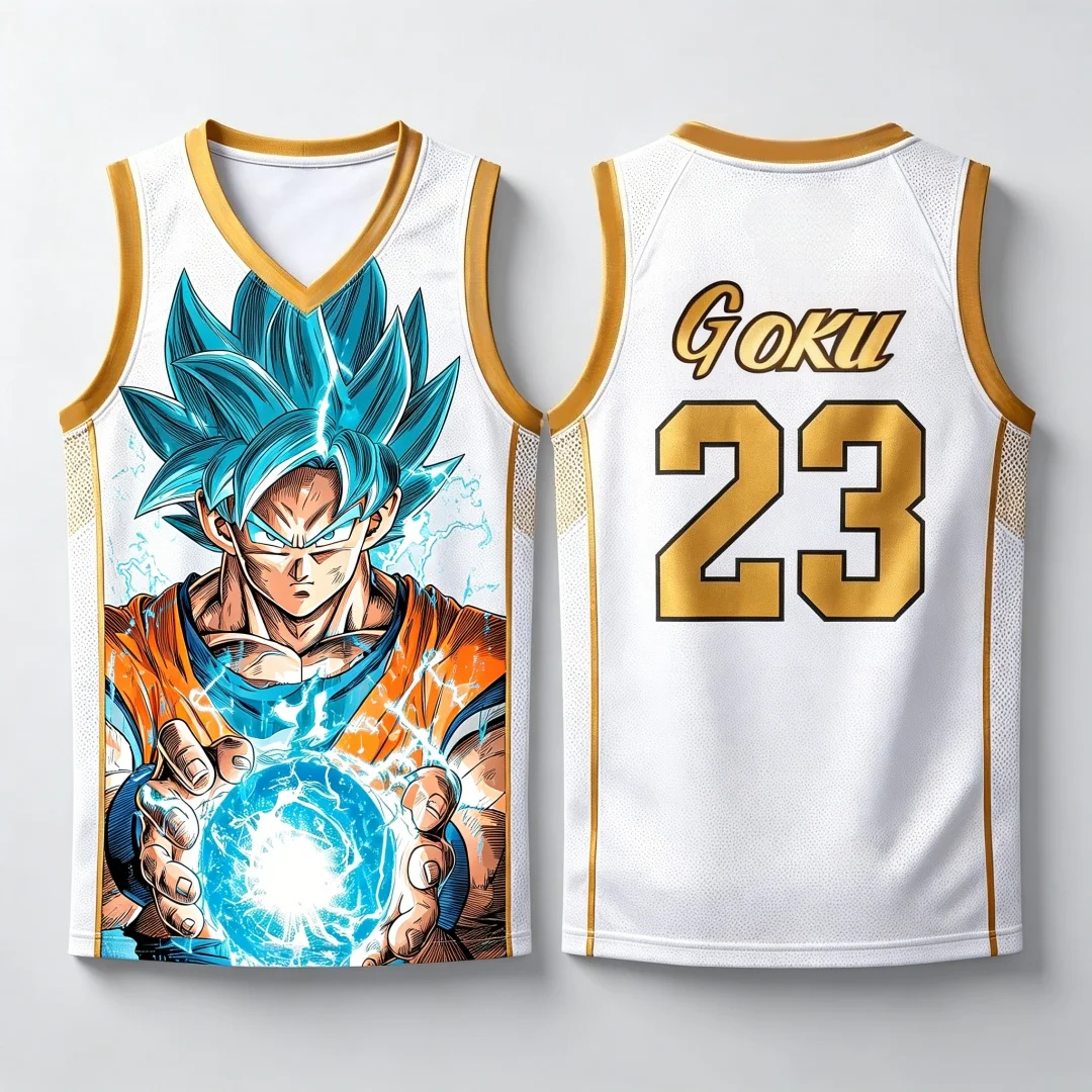 Dragon Ball Goku Super Saiyan Blue Basketball-Trikot für Herren, 3D-Druck, Sportweste, Anime-Streetwear-Tanktop, passende Familien-Outfits – Detail 4