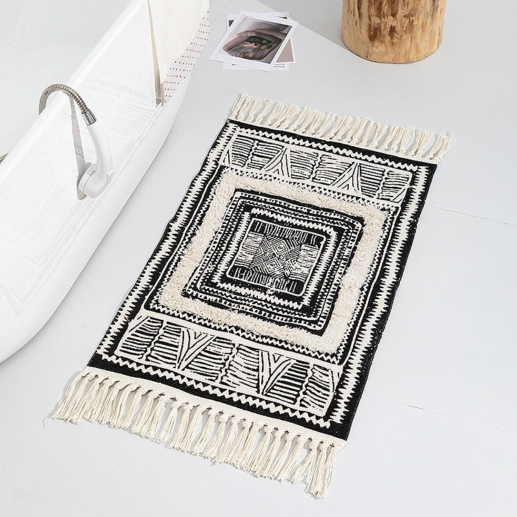 Nordic Tufting Carpet Cotton Linen Area Rugs Bedroom Bathroom Floor Mat Anti-slip Doormat Tassel DesignTufted Carpets