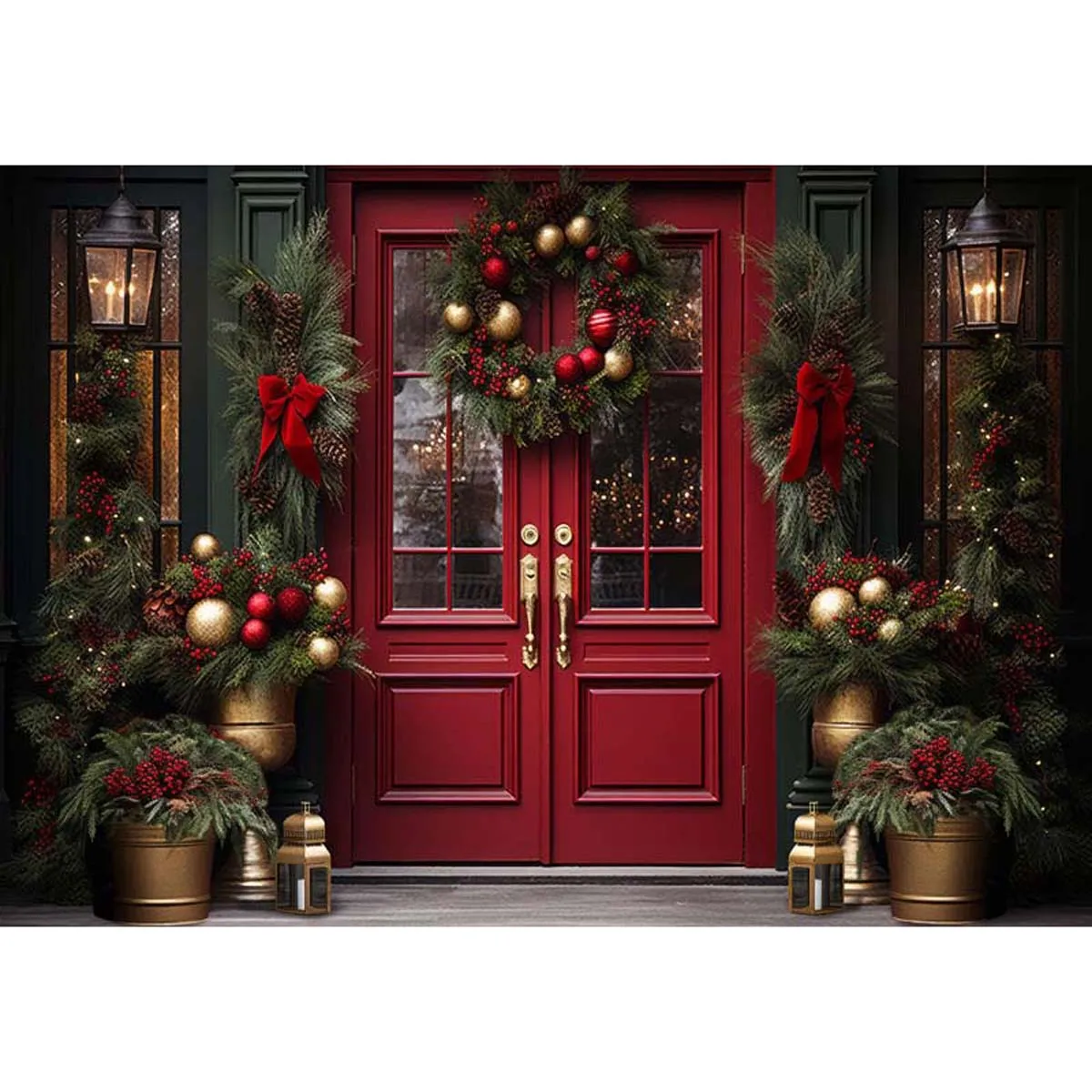 Фон Allenjoy с красной рождественской дверью