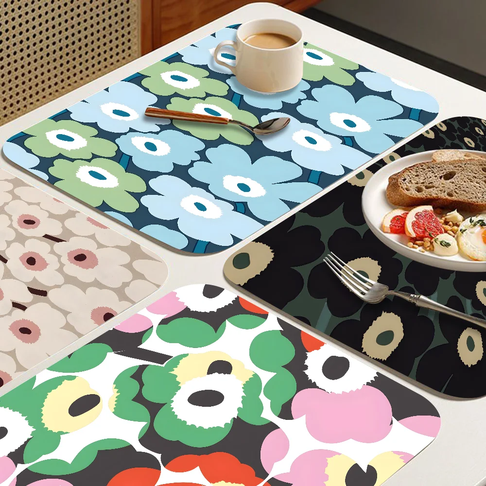 Poppy Flowers Coffee Tablewear Drain Pad Bathroom Square Absorbing Anti-slip Dry Mat Kitchen Placemat Dishes Cup Pad