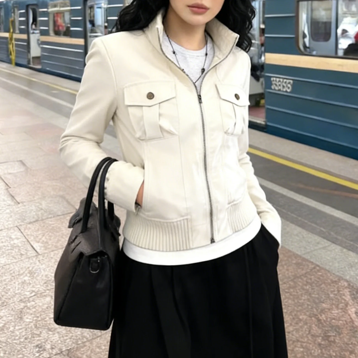 Crèmekleurige damesjas met rit - Women'S Fashion Utility Jacket recensie en prijs