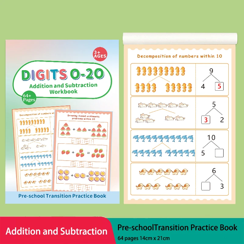 Digits 0-20 Addition Subtraction Workbook,Preschool Math Practice Book, Number Decomposition & Drawing Arithmetic Exercises