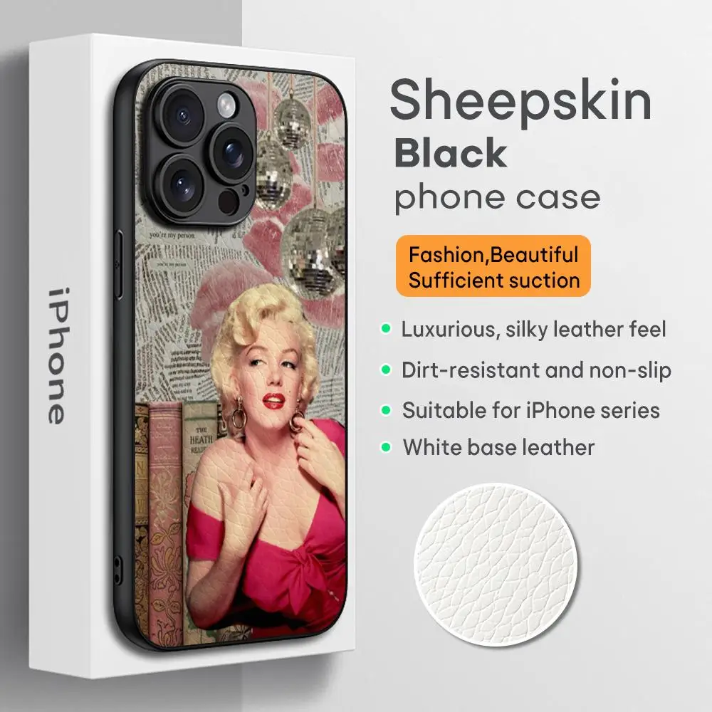 

Sexy Marilyn Monroe star pattern Phone Case For iPhone 16 15 14 13 12 11 Plus Pro Max High-end Luxury Black hard case Sheepskin