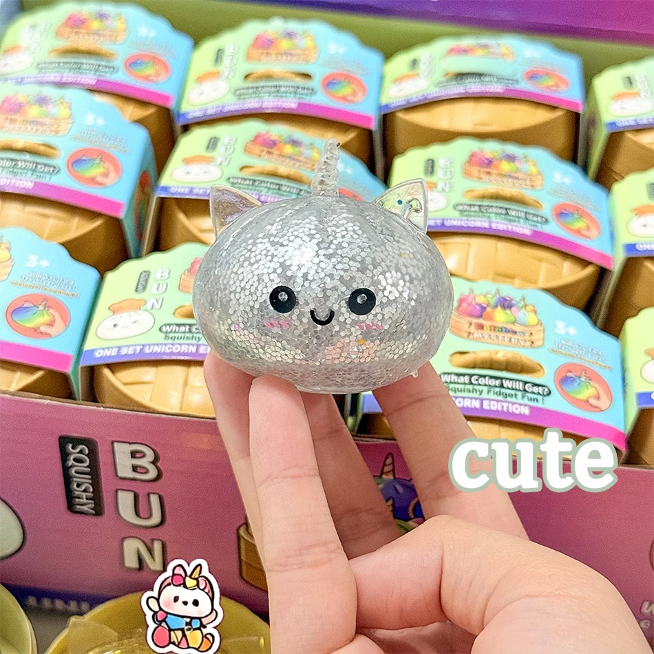 Simulation Unicorn Dumpling Squishy Gel Beads Glitter Stress With Bamboo Steamer Box Anti‑Stress Toy Sensory For Creative Gift