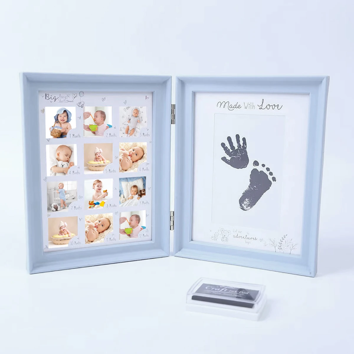 Book style baby 12 months of growth handprint footprints picture frame wedding album