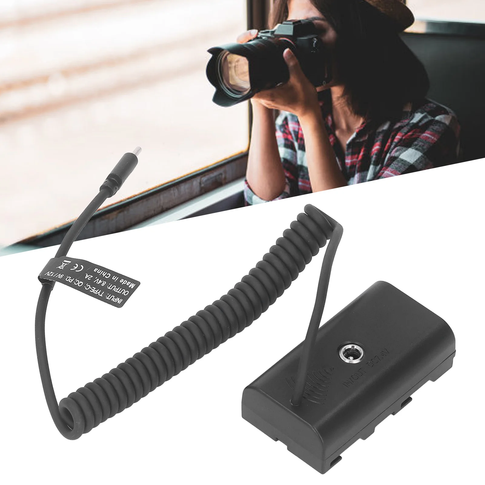 بطارية زائفة من نوع C إلى NP F970 ، F750 ، F570 ، F550 ، شحن سريع ، حماية الدائرة ، كابل نابض ، محول طاقة مستمر للكاميرا