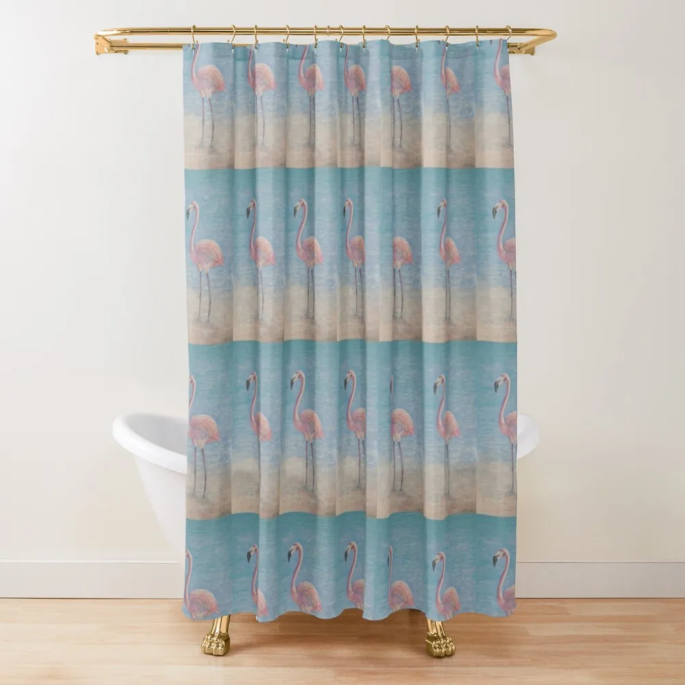 

Lone Flamingo Shower Curtain Transparent Bathroom Shower Washable Waterproof Fabric Shower Curtain