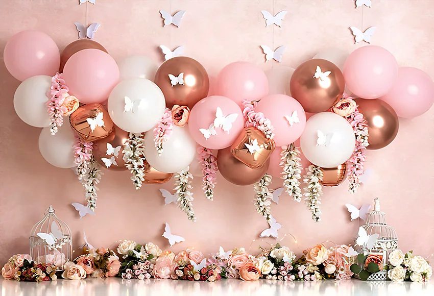 Mehofond Photography Background Wonderland Pink Flowers Butterfly Girl 1st Birthday Party Cake Smash Decor Backdrop Photo Studio