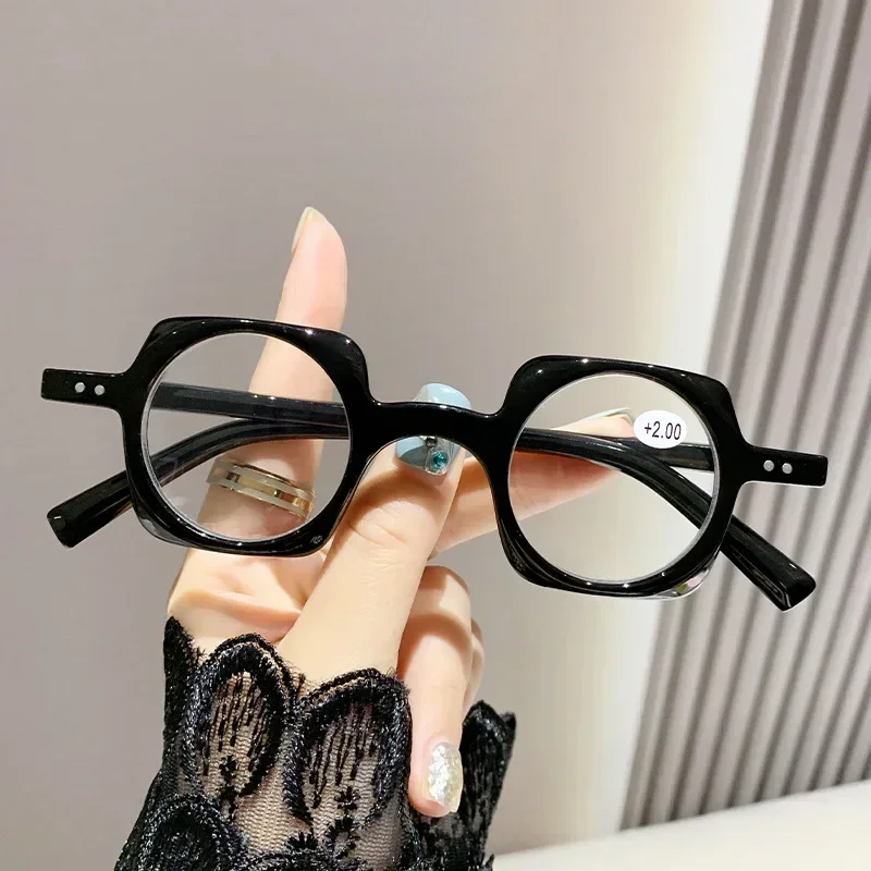 Retro Blue Light Blocking Reading Glasses Men Women Stylish Square Far Sight Eyewear Fashion Irregular Presbyopia Eyeglasses