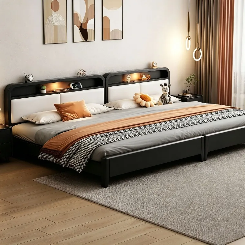Solid wood parent-child bed, enlarged three-person four-person widened combination bed, family king bed