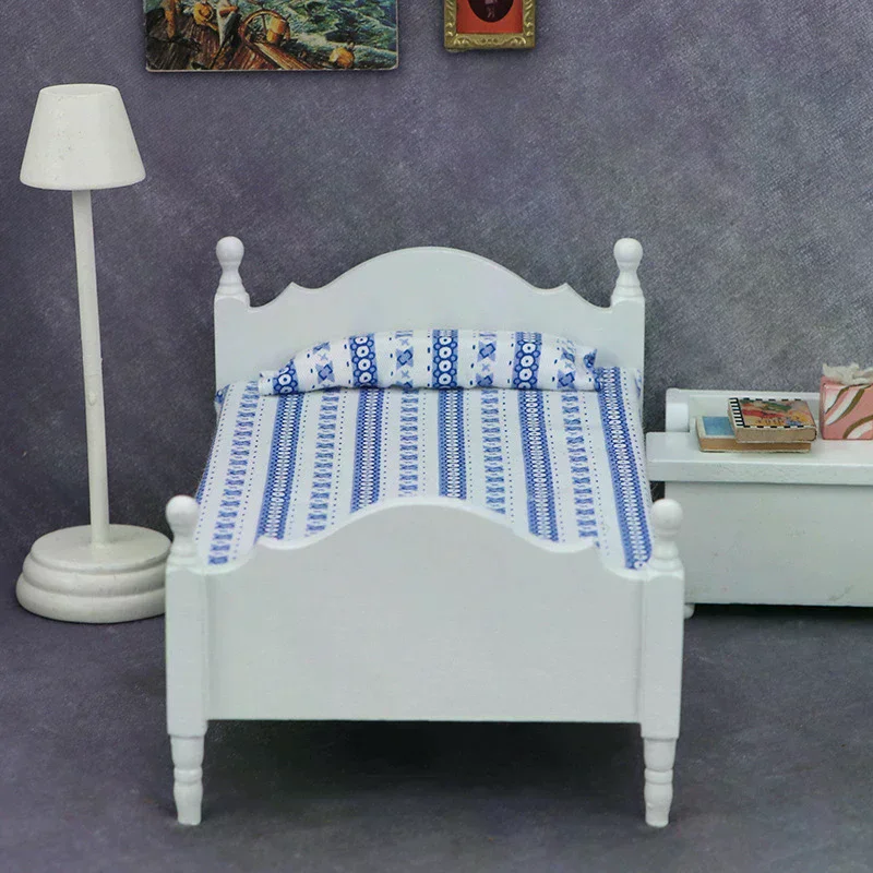 1:12 Poppenhuis Miniatuur Wit Eenpersoonsbed Model Meubelaccessoires Voor Poppenhuis Slaapkamer Decoratie Kinderen Speelgoed Cadeau