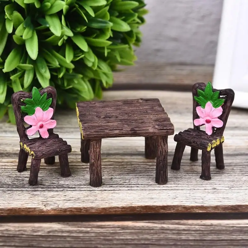 1Set Table Chair Resin Crafts Micro Landscape Ornament Fairy Garden Miniature Decoration