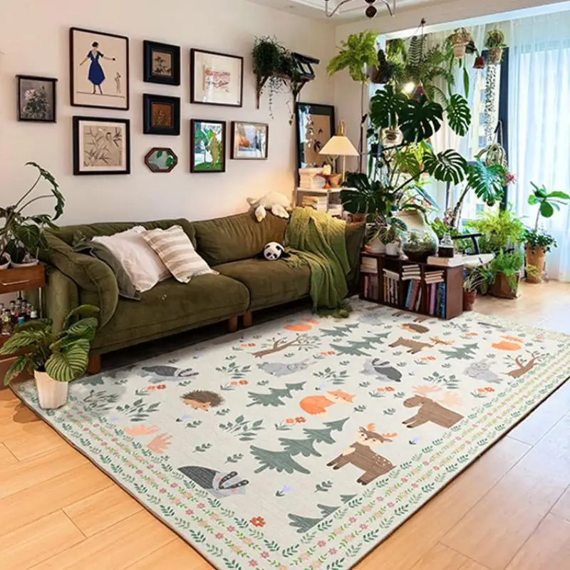 

VIKAMA Cartoon Forest Critter Cool Rectangle Rug Living Room Sofa Bedroom Bedside Large Rug Dirty Resistant Machine Washable